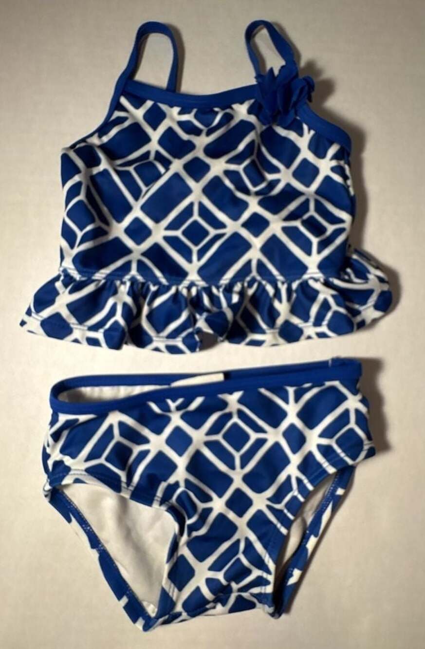Crazy 8 Toddler Girls Blue/White Geometric Print Ruffle Tankini Swimsuit